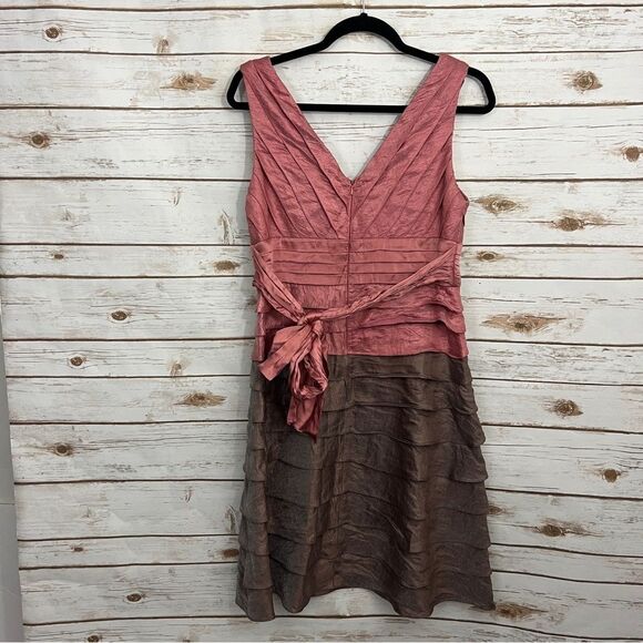 Adrianna Papell Pink Brown Layered Tiered Tank Formal Dress Shutter Pleat - Picture 4 of 5